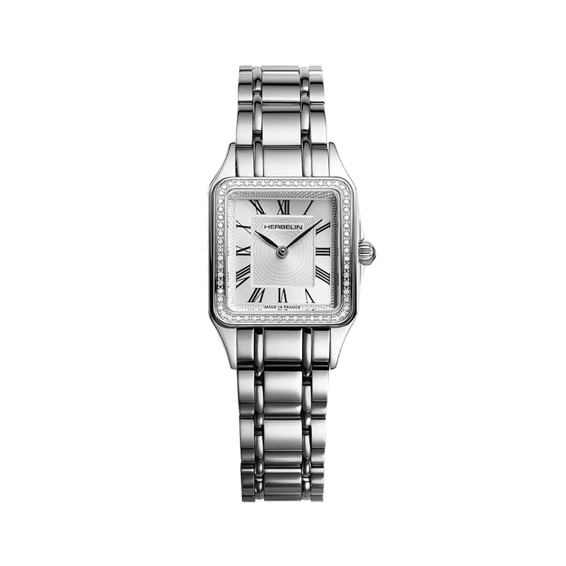 Ladies Herbelin Square ROM Natural Diamond Bezel on Bracelet Watch in Stainless Steel