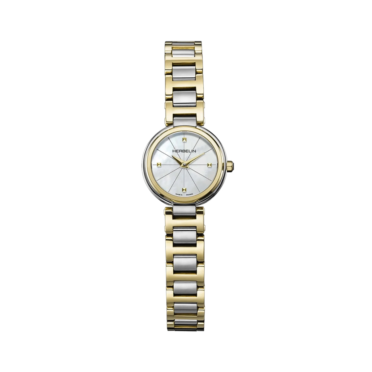 Ladies Herbelin Lady H Quartz White Mother-of-Pearl and Two-Toned Bracelet Watch in Yellow Gold and Stainless Steel