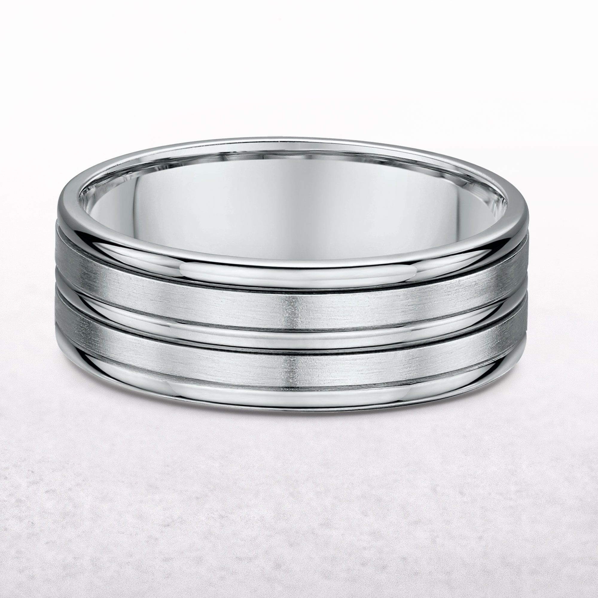 8mm Gents Satin & Polished 5 Row Fancy Wedding Band In 18ct White Gold