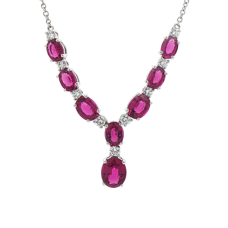 9.60ct Rubellite & 1.01ct Natural Diamond Necklet in 18ct White Gold