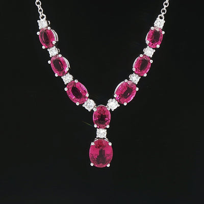 9.60ct Rubellite & 1.01ct Natural Diamond Necklet in 18ct White Gold
