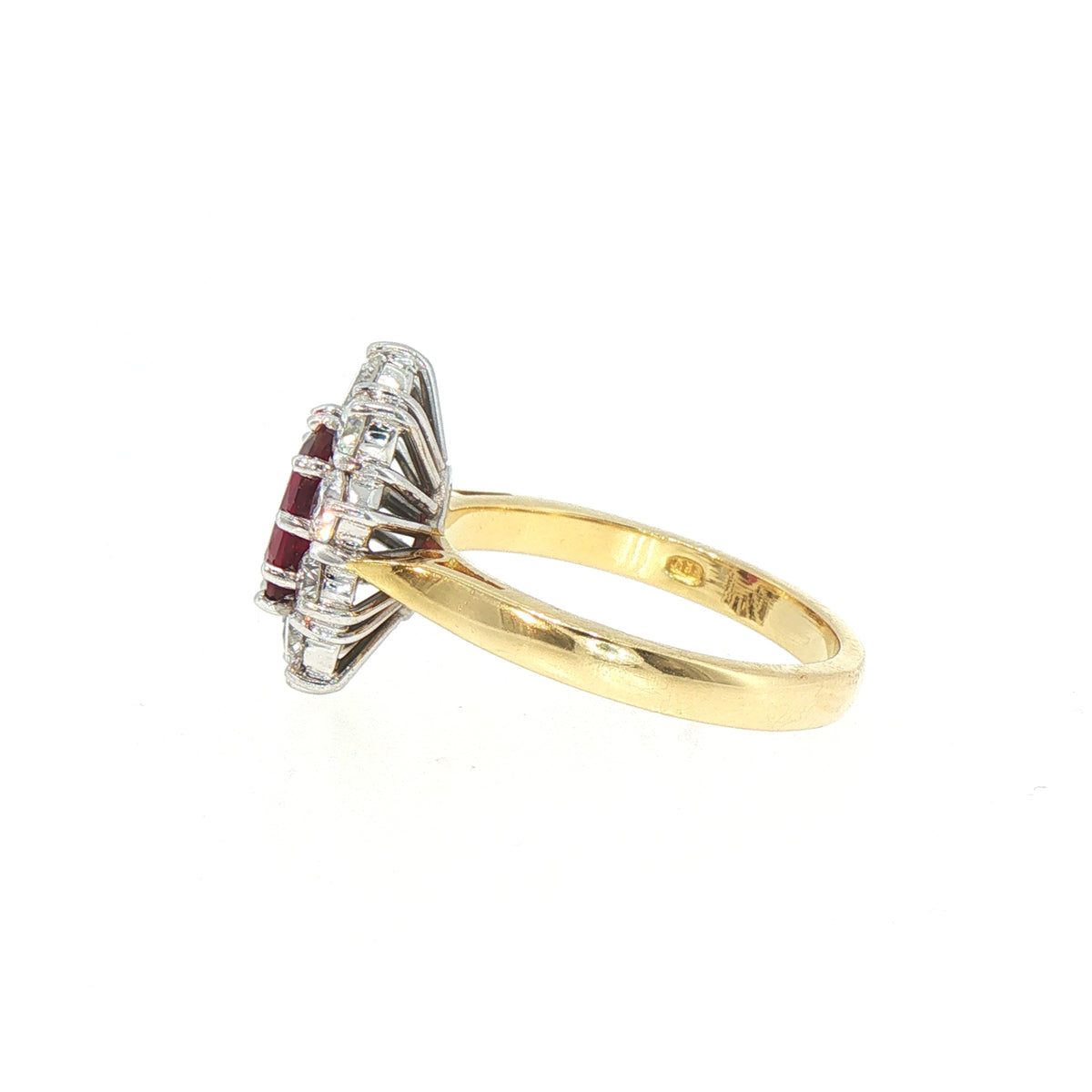 Natural Ruby and Diamond Oval Cluster Ring Set in 18ct Yellow Gold