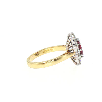 Natural Ruby and Diamond Oval Cluster Ring Set in 18ct Yellow Gold