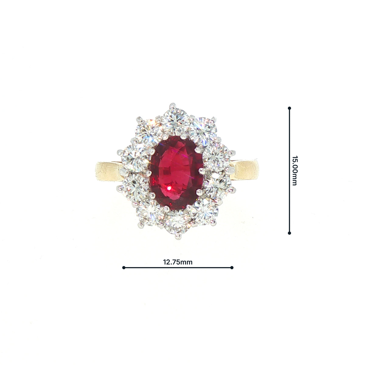 Natural Ruby and Diamond Oval Cluster Ring Set in 18ct Yellow Gold