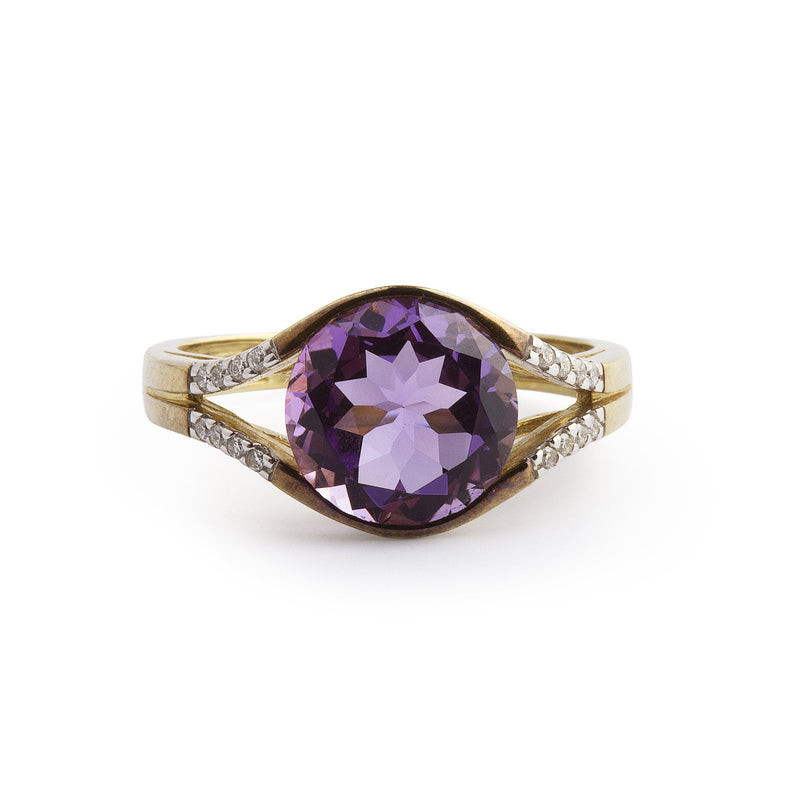 9ct Gold Amethyst & Diamond Dress Ring