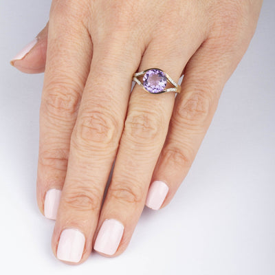 9ct Gold Amethyst & Diamond Dress Ring