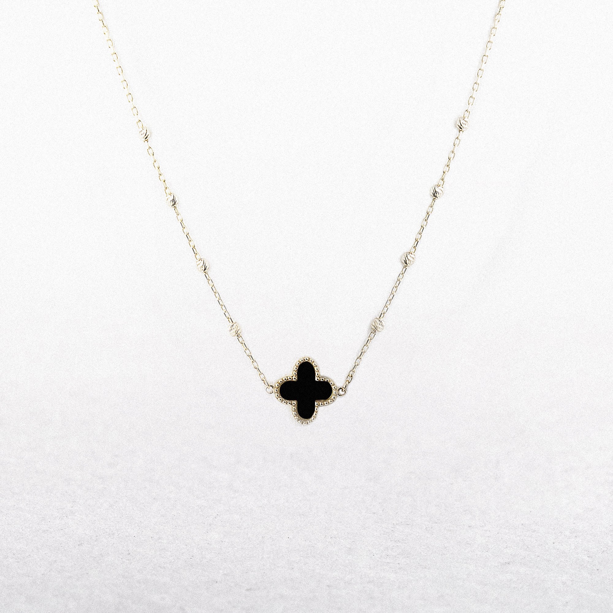 9ct Onyx Clover Necklace