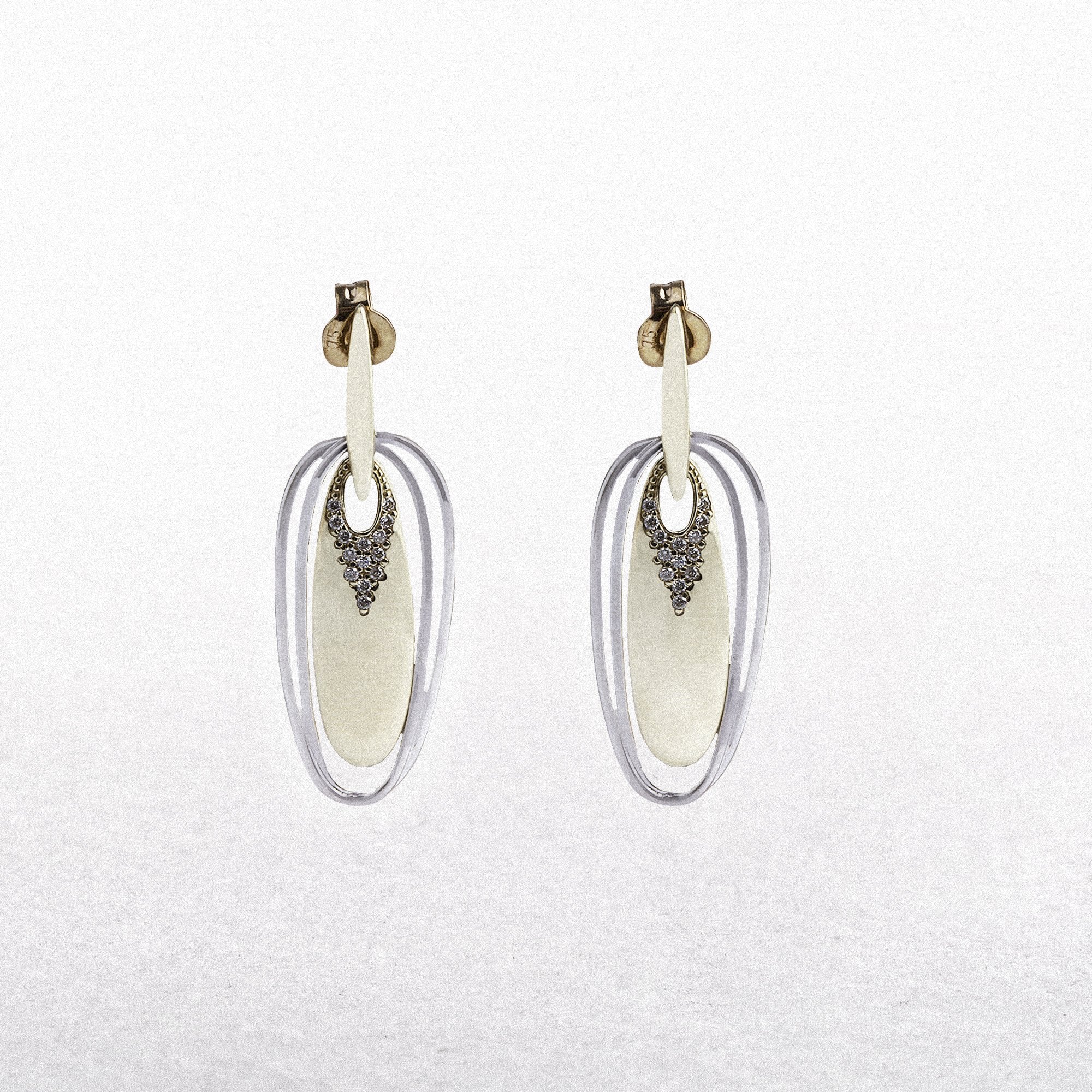 9ct Two Tone Drop Diamond Set Earrings 0.14ct
