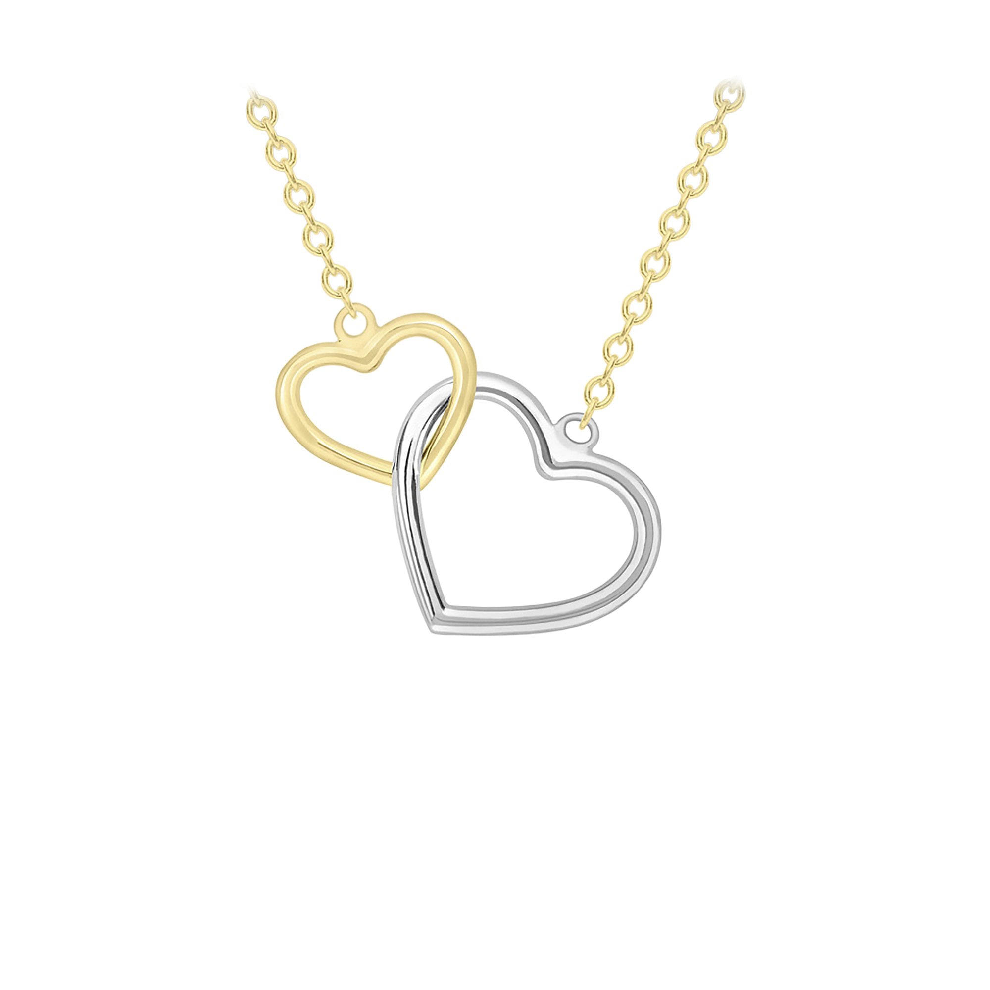 9ct Two Tone Interlocking Heart Pendant On A Adjustable Chain