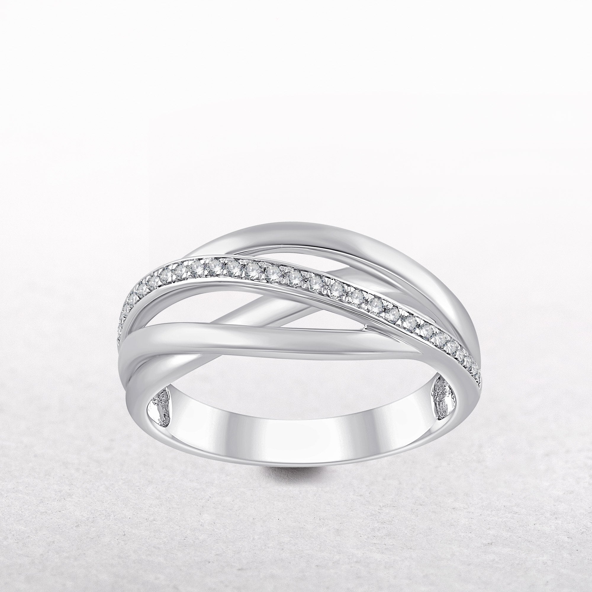9ct White Gold 0.13ct Diamond Cross Over Set Dress Ring