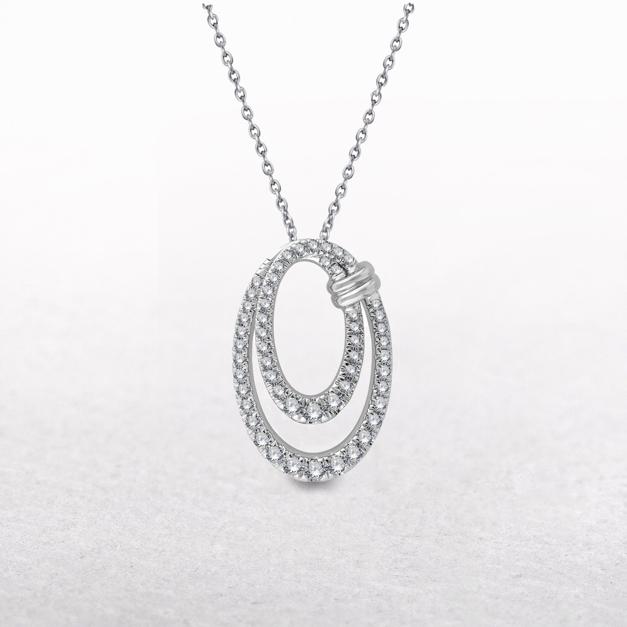 9ct White Gold .38ct Double Diamond Set Oval Pendant