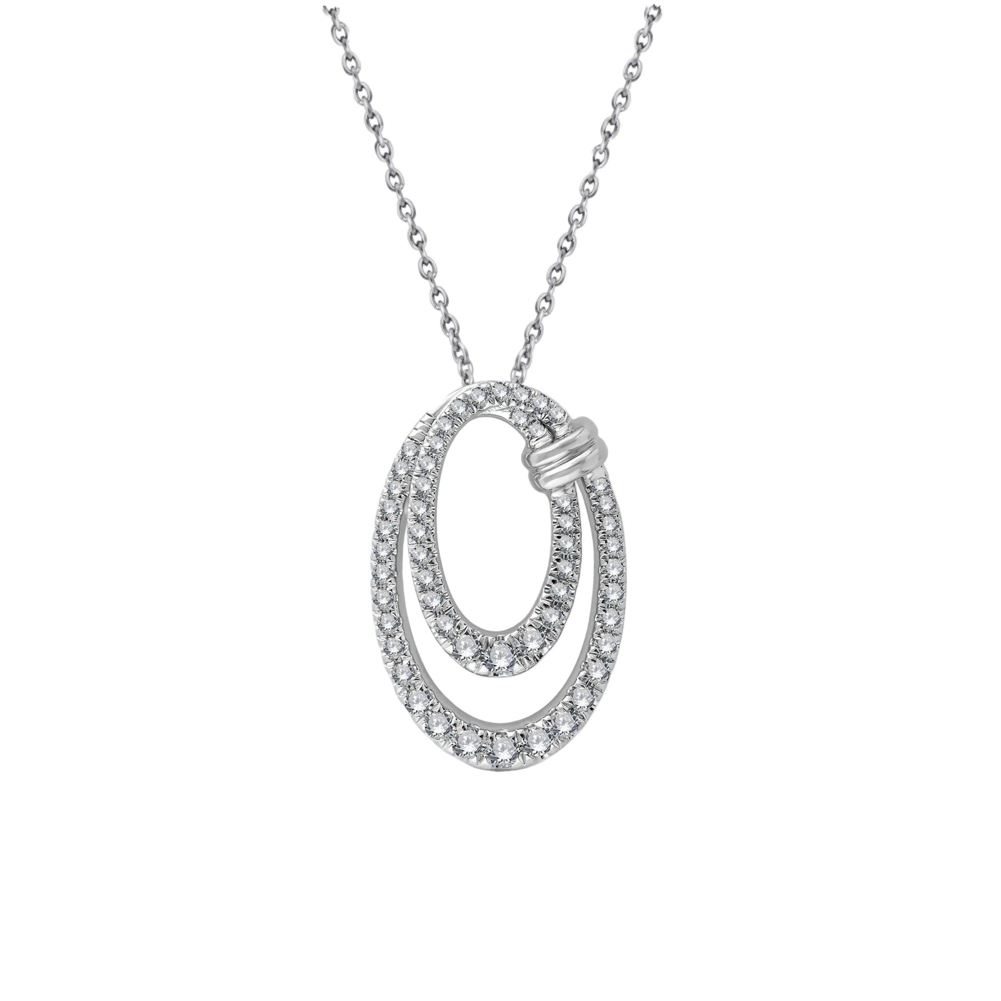 9ct White Gold .38ct Double Diamond Set Oval Pendant