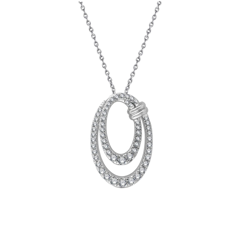 9ct White Gold .38ct Double Diamond Set Oval Pendant