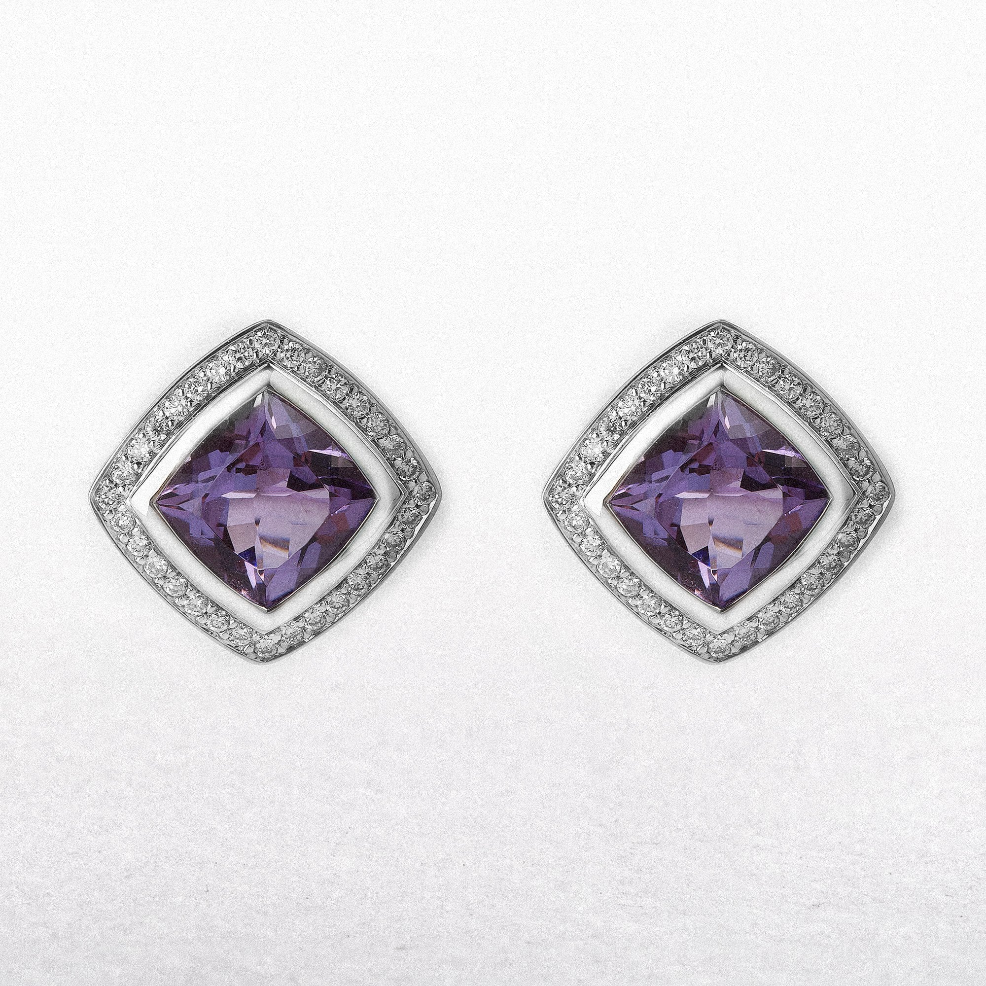 9ct White Gold Amethyst & Diamond Stud Earrings