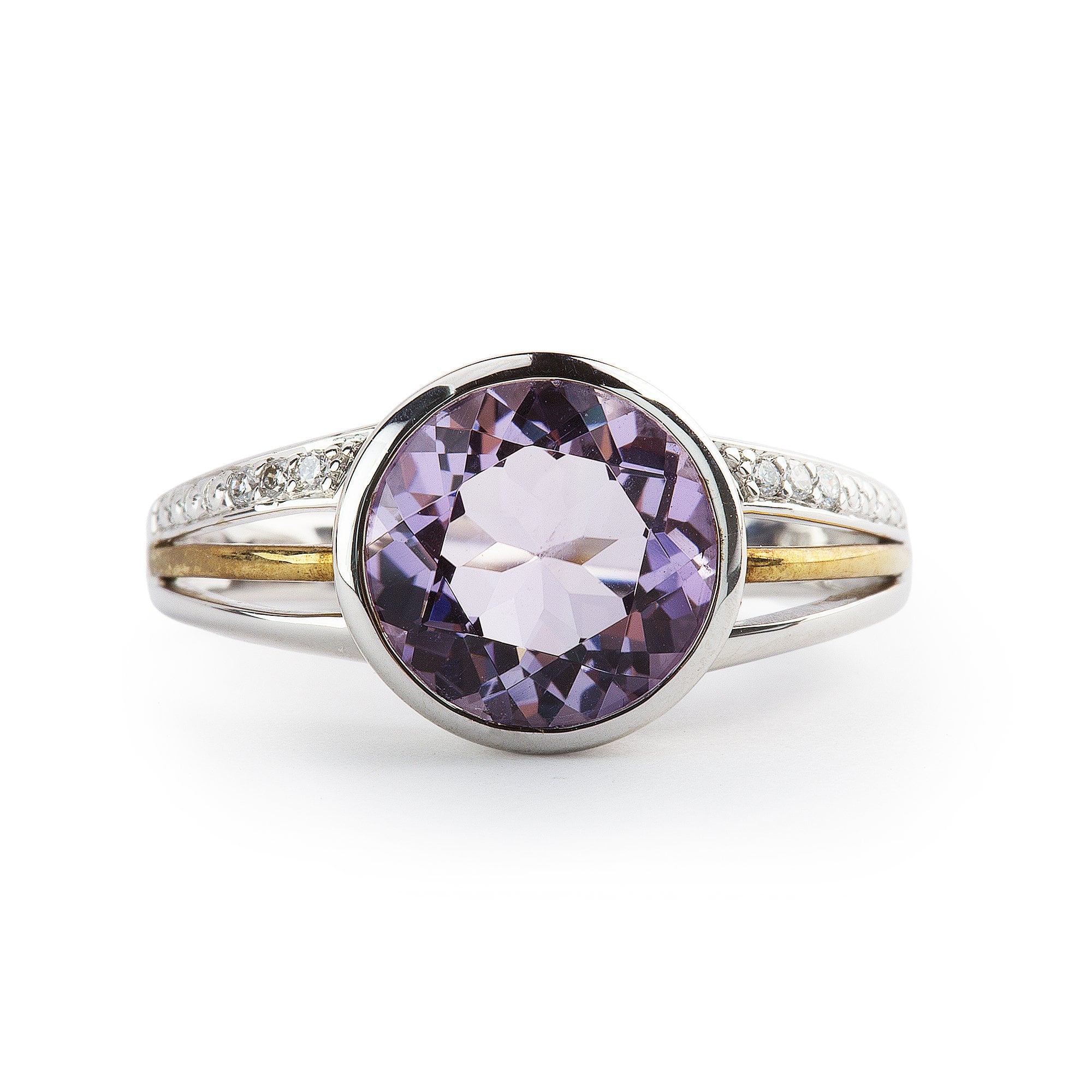 9ct White Gold Amythyst Natural Diamond Dress Ring
