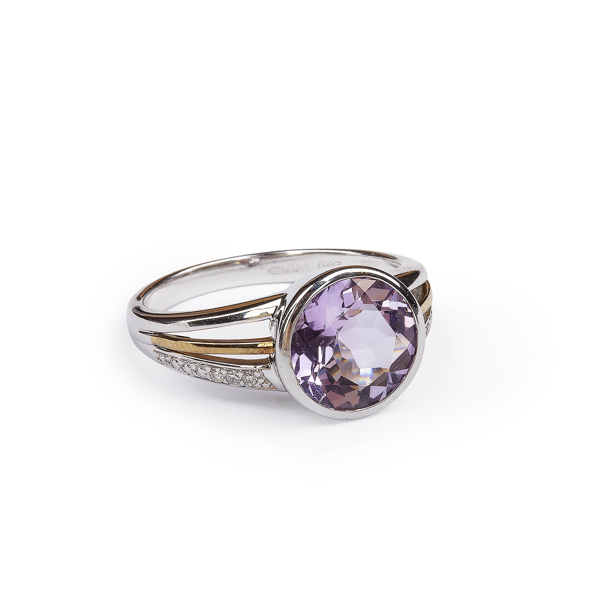 9ct White Gold Amythyst Natural Diamond Dress Ring