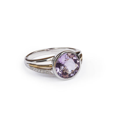 9ct White Gold Amythyst Natural Diamond Dress Ring