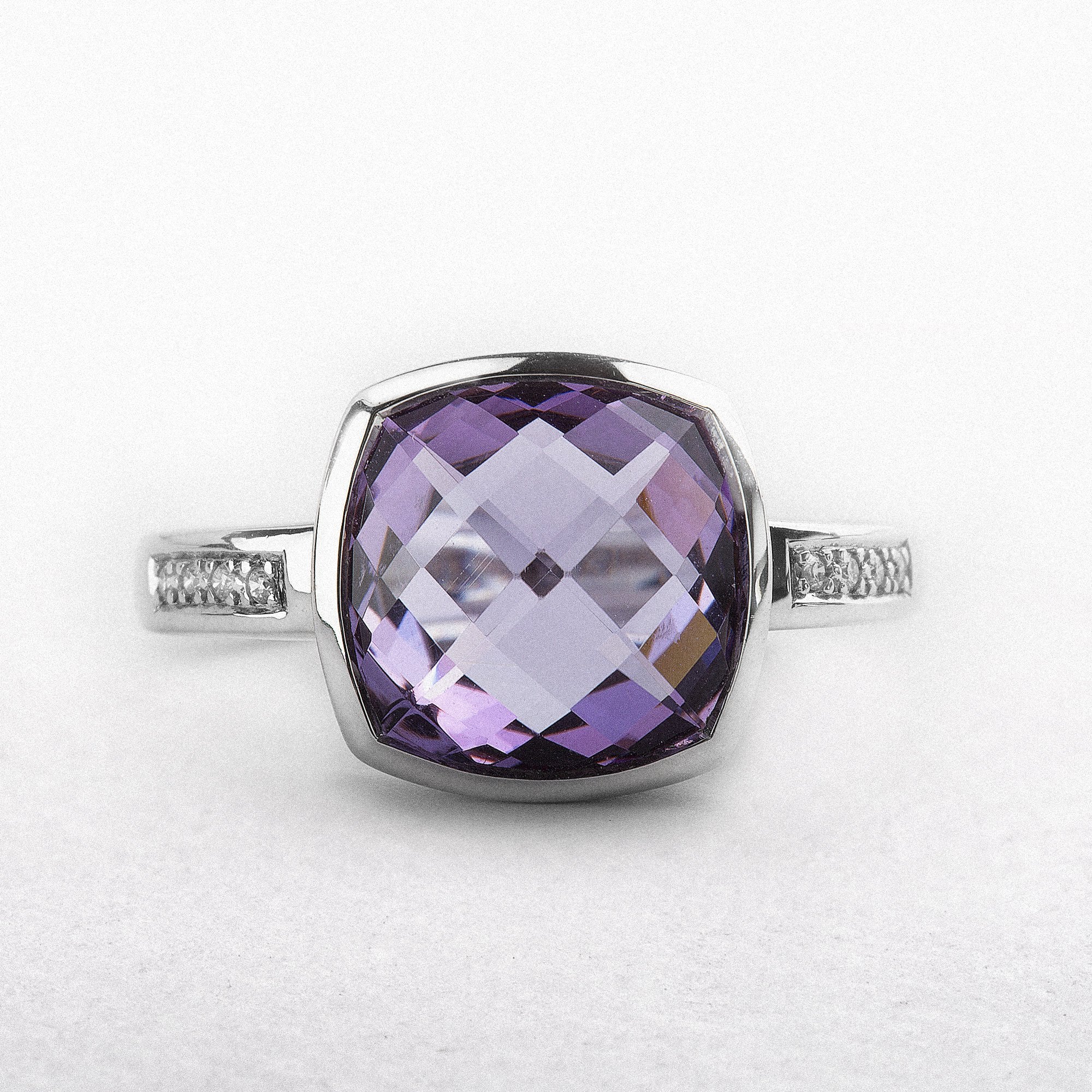 9ct White Gold Amythyst Natural Diamond Dress ring