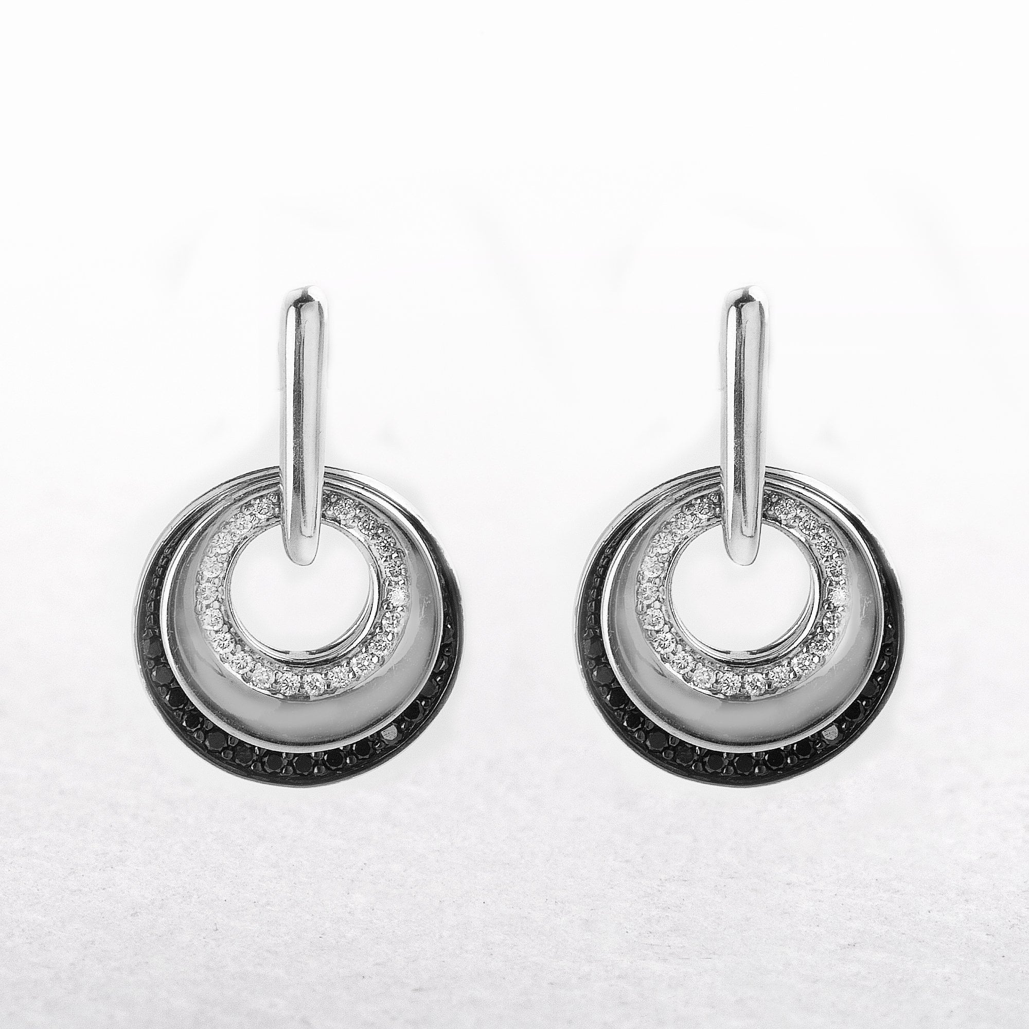 9ct White Gold Black & White Diamond Drop Earrings