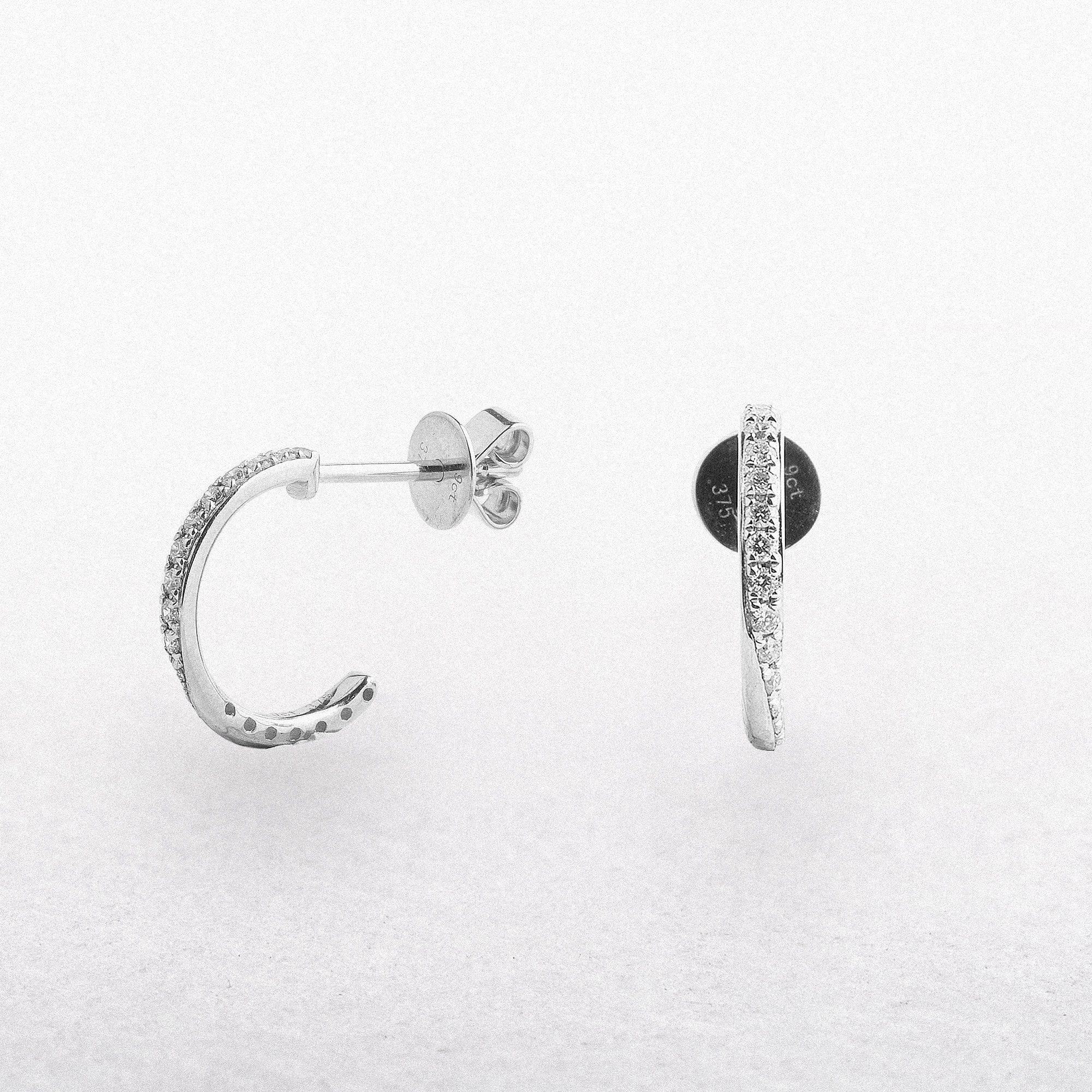 9ct White Gold Diamond Set Half Hoop Earrings