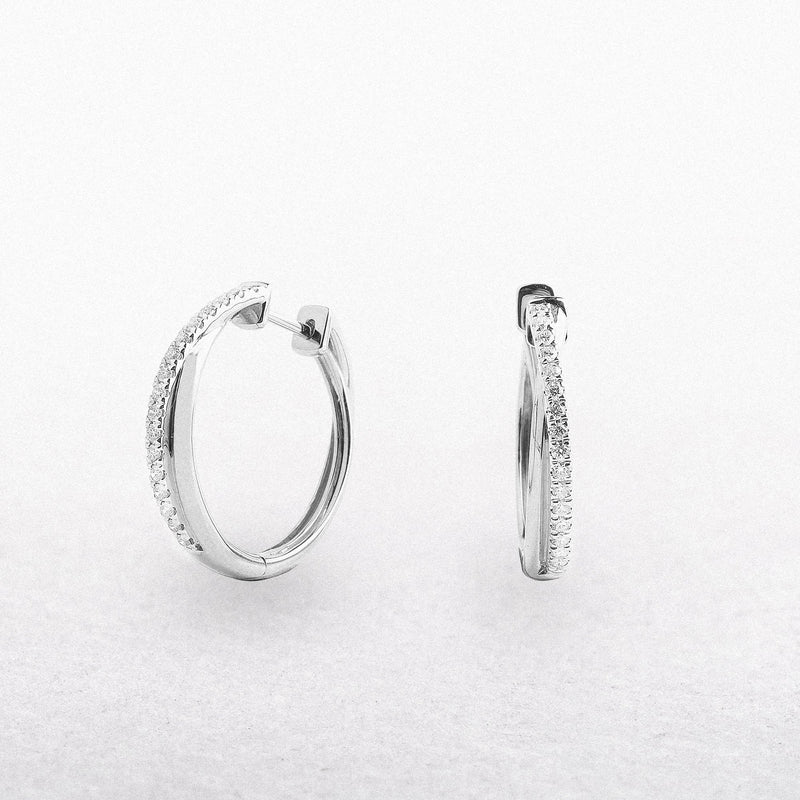 9ct White Gold Diamond Set Twisted Hoop Earrings