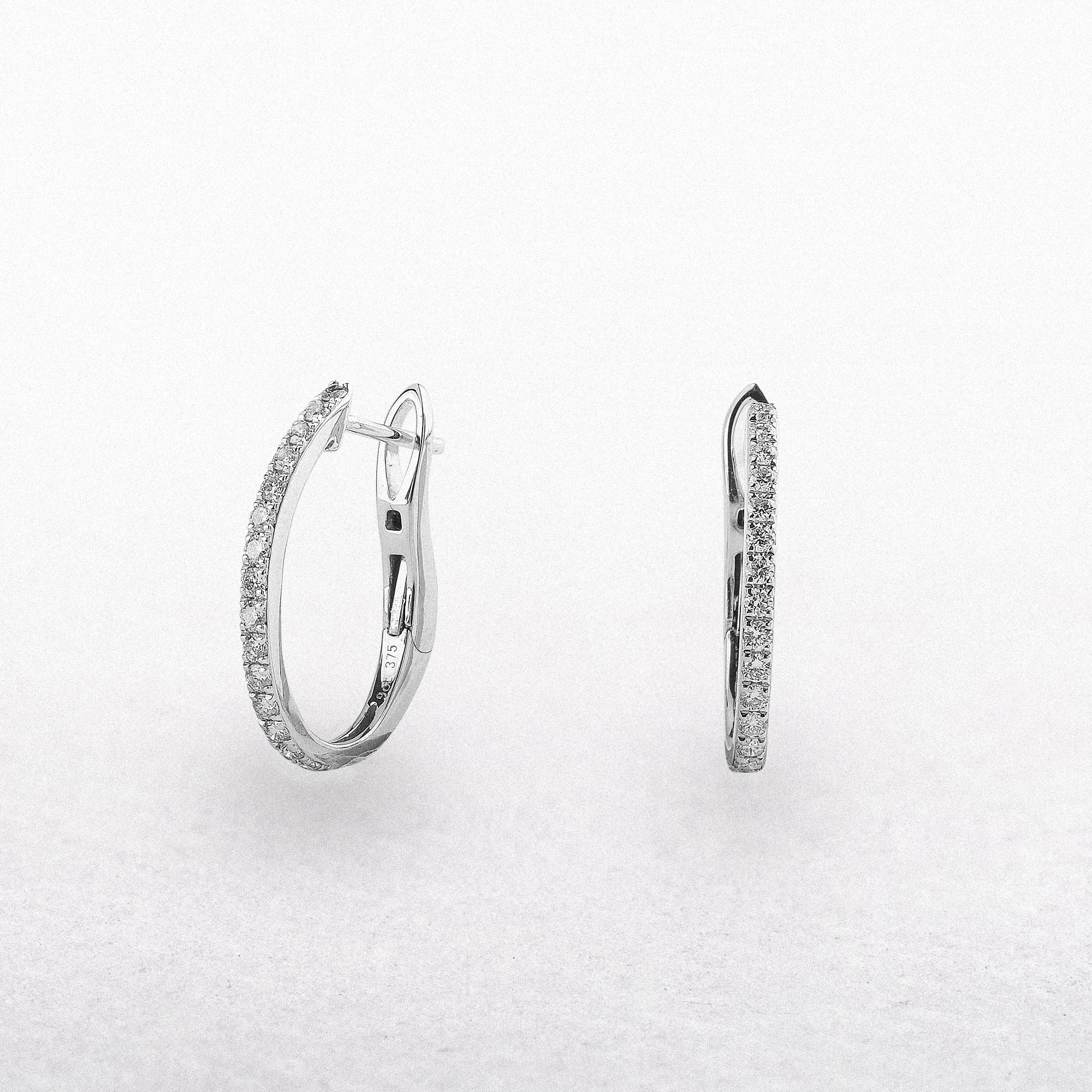 9ct White Gold Hoop Earrings with Natural Diamonds