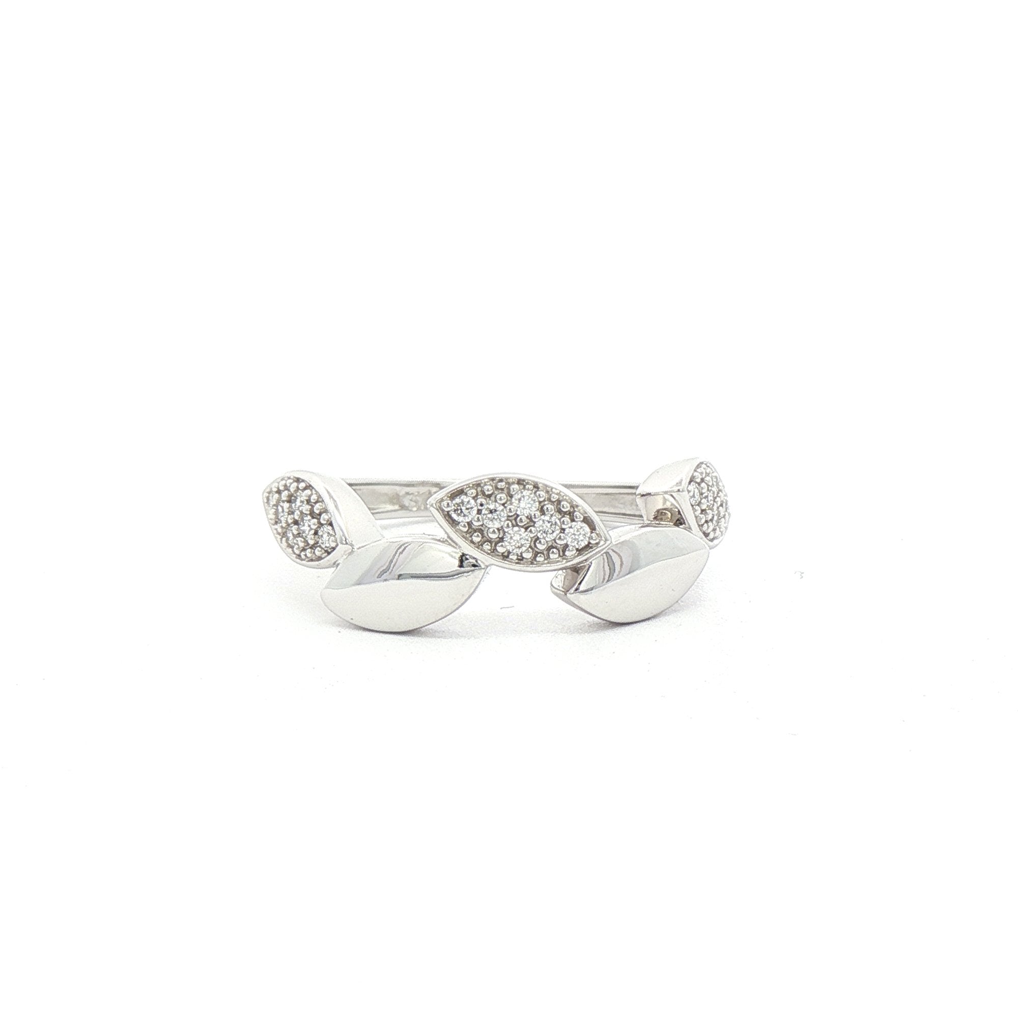 9ct White Gold Natural Diamond Set Leaf Design Dress Ring