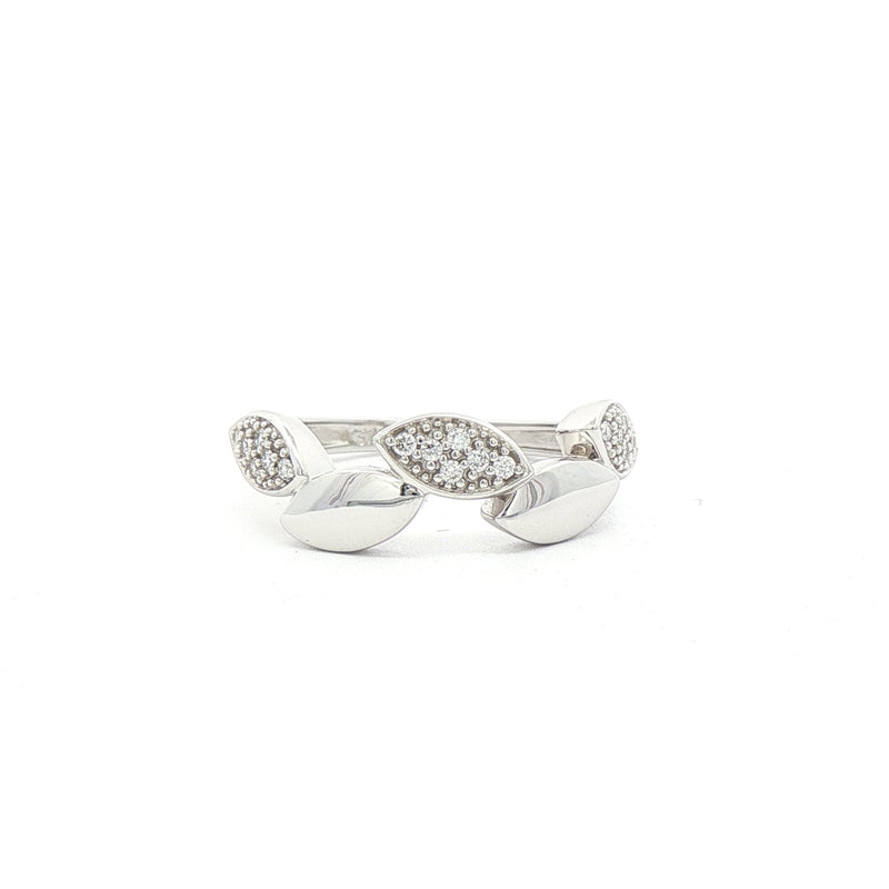 9ct White Gold Natural Diamond Set Leaf Design Dress Ring