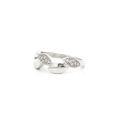 9ct White Gold Natural Diamond Set Leaf Design Dress Ring