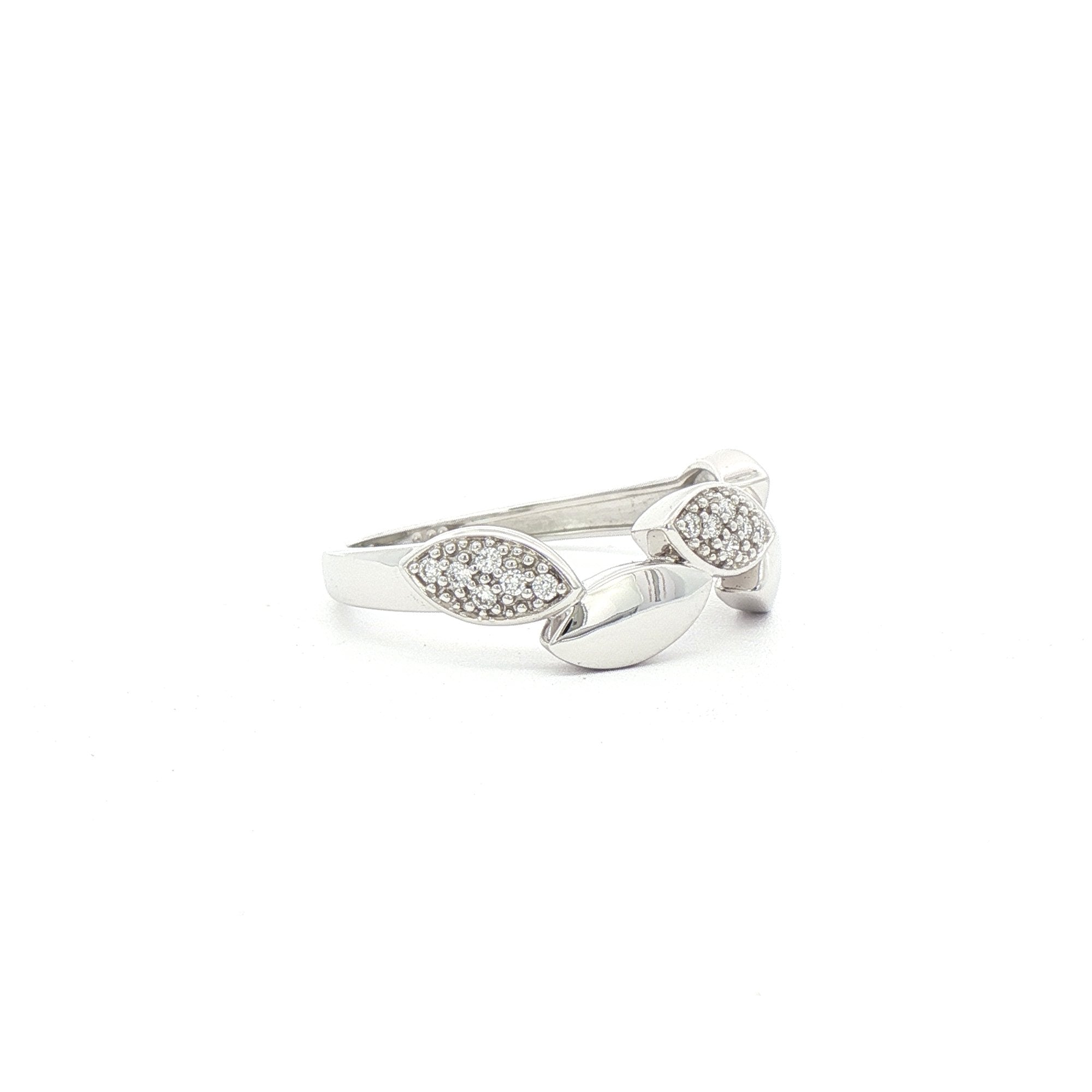 9ct White Gold Natural Diamond Set Leaf Design Dress Ring