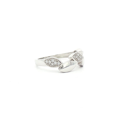9ct White Gold Natural Diamond Set Leaf Design Dress Ring