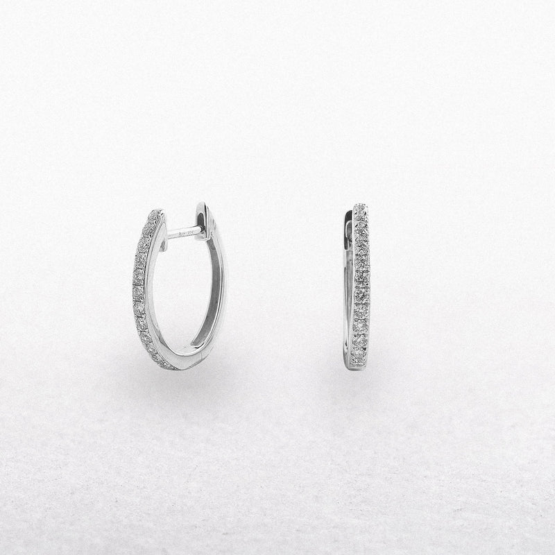 9ct White Gold Oval Diamond Set Hoop Earrings