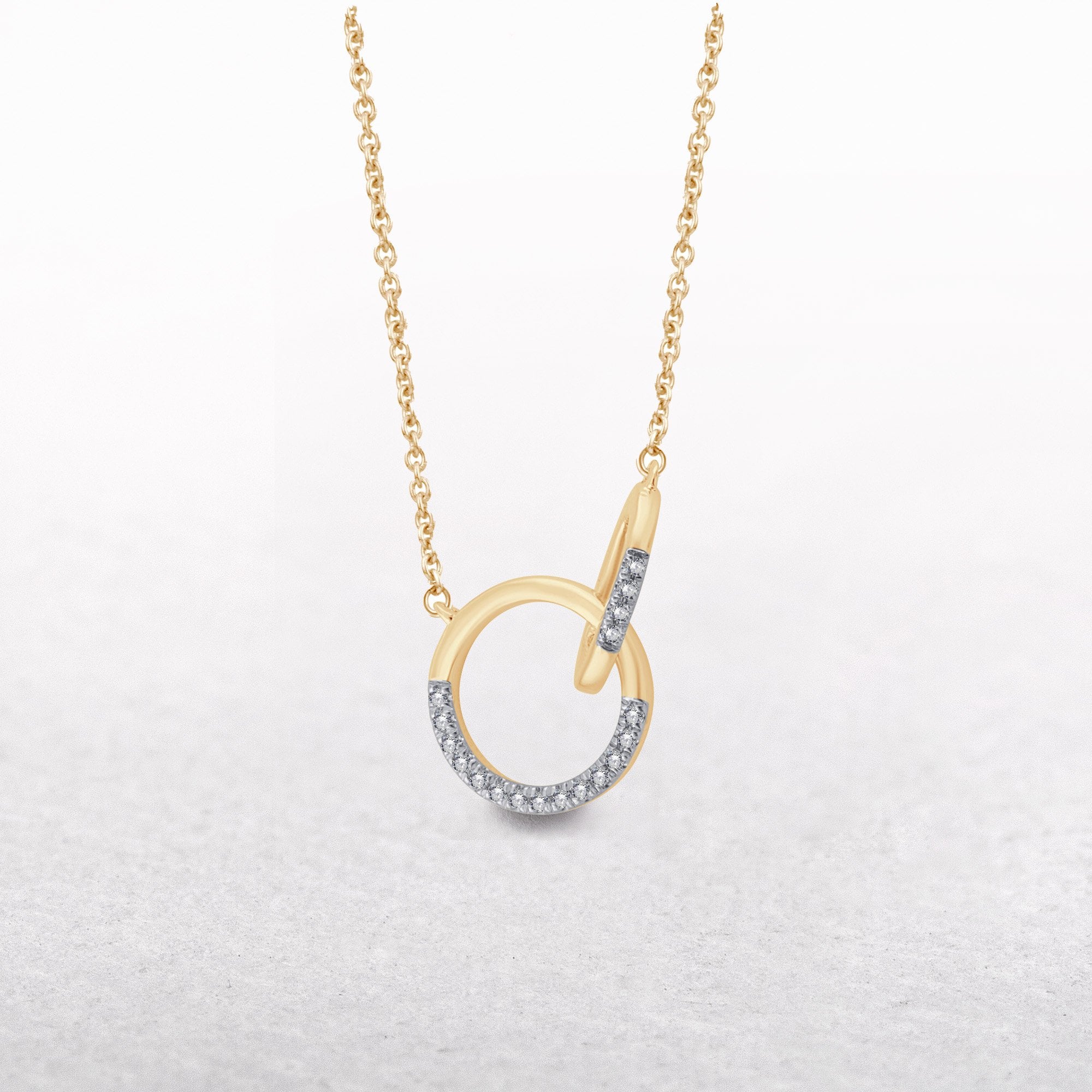 9ct Yellow Gold .05ct Diamond Set Circle & Oval Interlink Pendant
