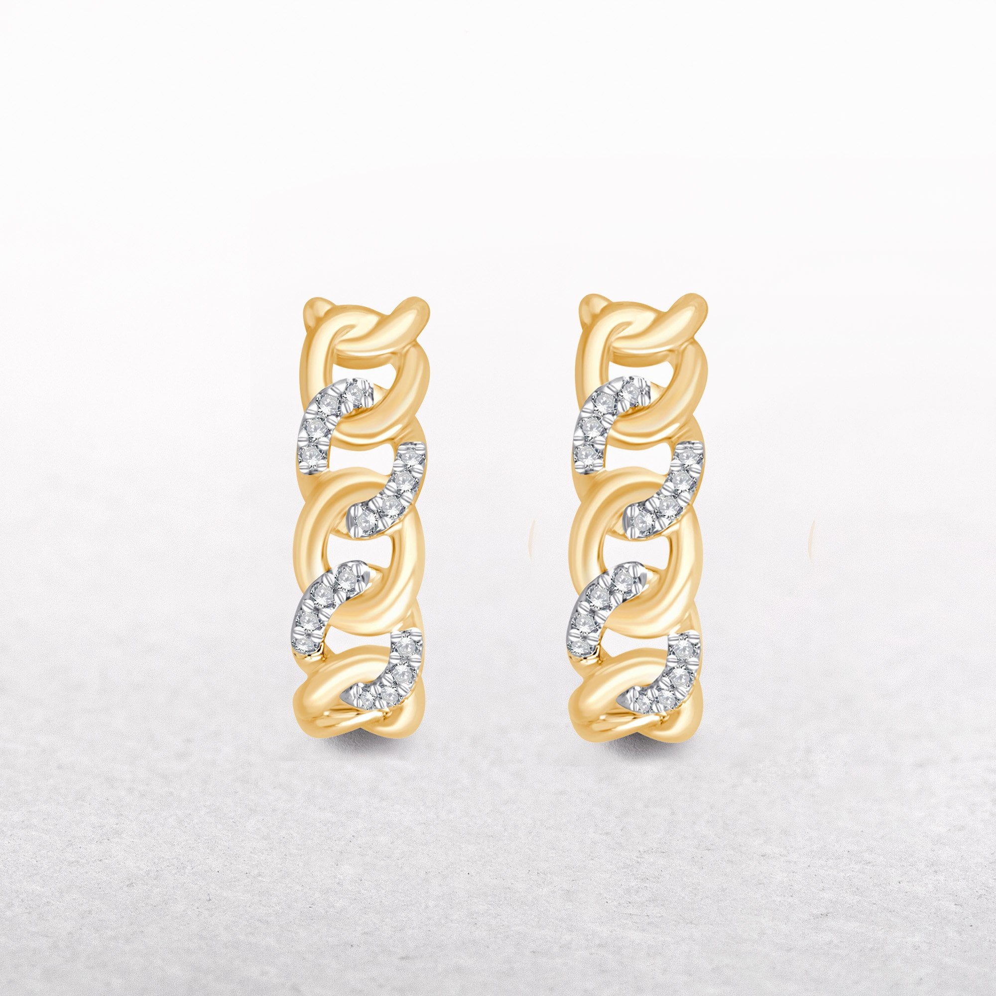 9ct Yellow Gold .09ct Diamond Cuban Link Hoop Earrings