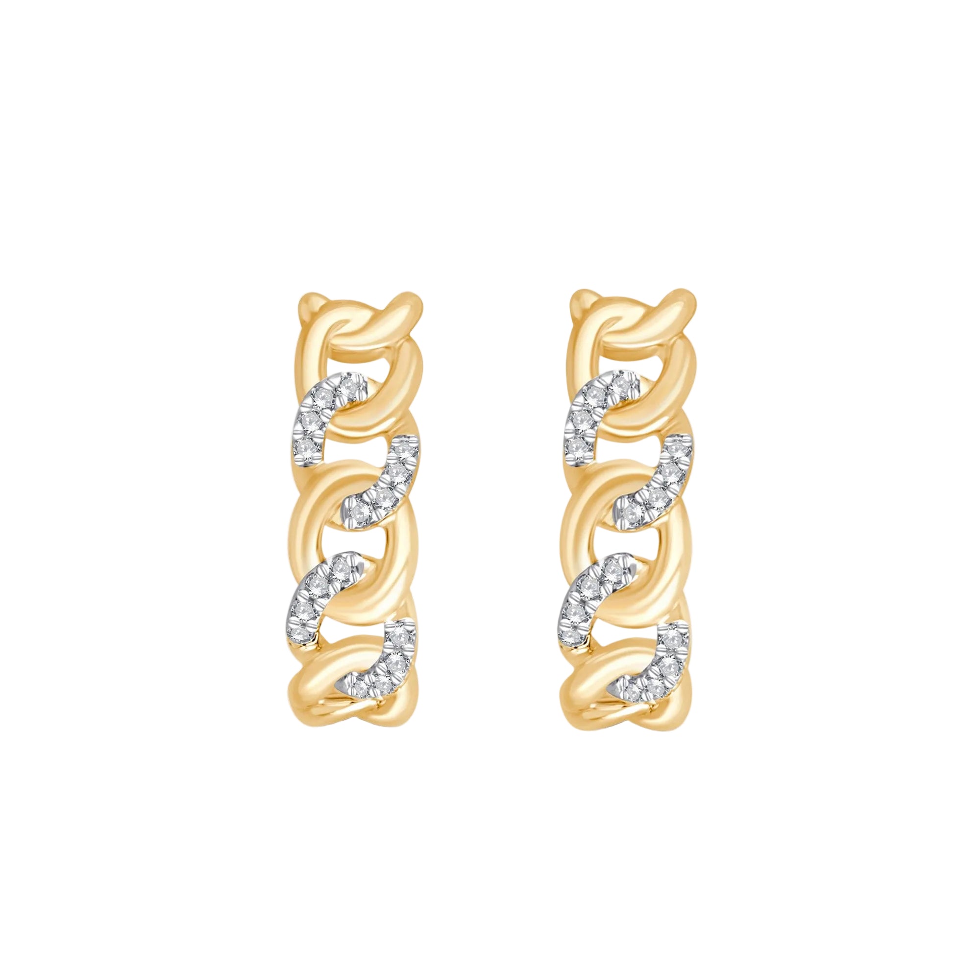 9ct Yellow Gold .09ct Diamond Cuban Link Hoop Earrings