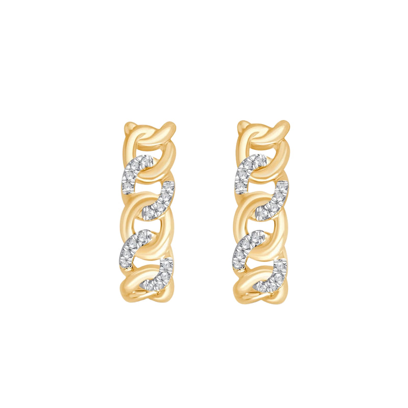 9ct Yellow Gold .09ct Diamond Cuban Link Hoop Earrings
