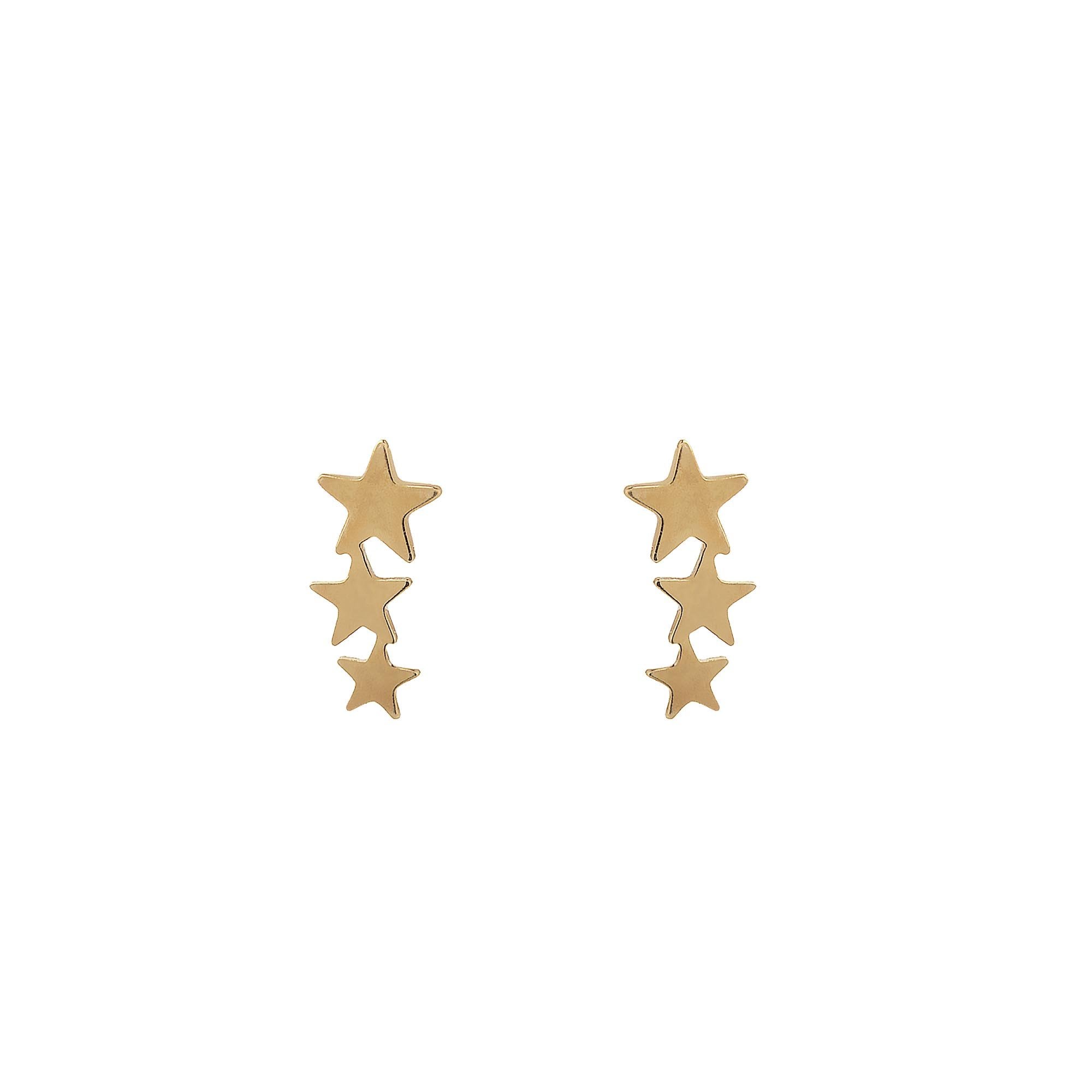 9ct Yellow Gold 3 Star Spray Stud Earrings