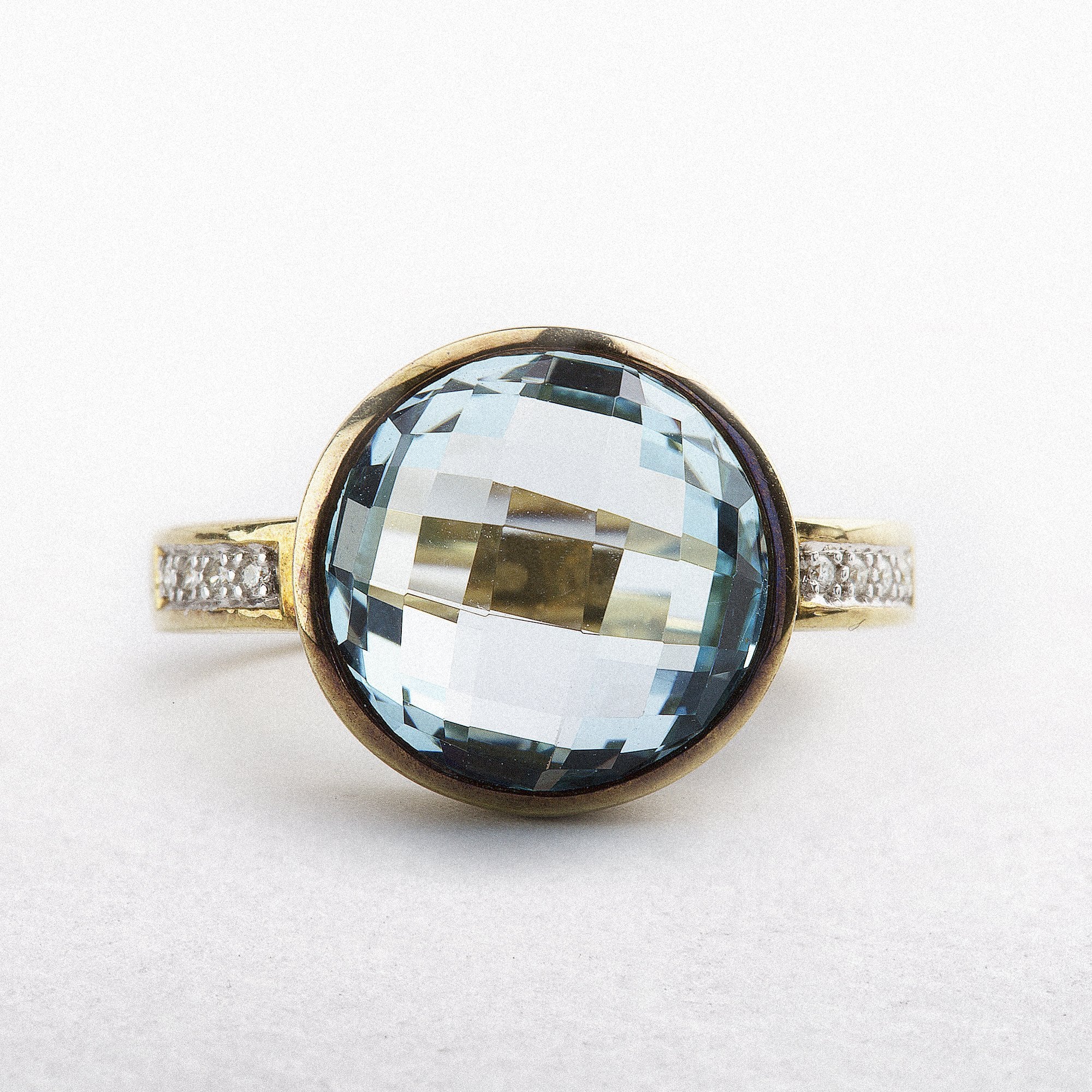 9ct Yellow Gold Blue Topaz Natural Diamond Dress Ring