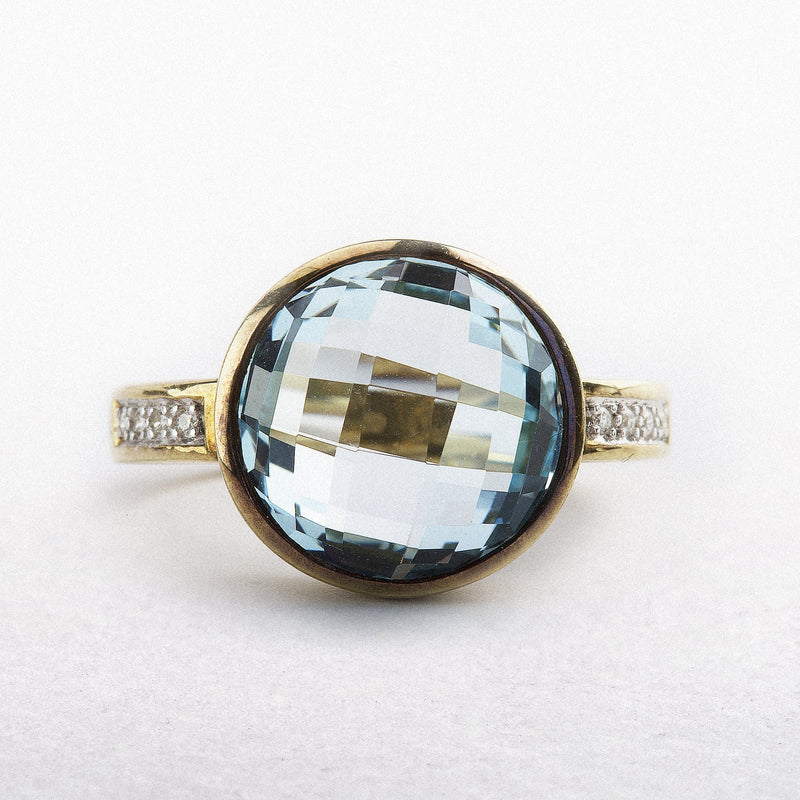 9ct Yellow Gold Blue Topaz Natural Diamond Dress Ring