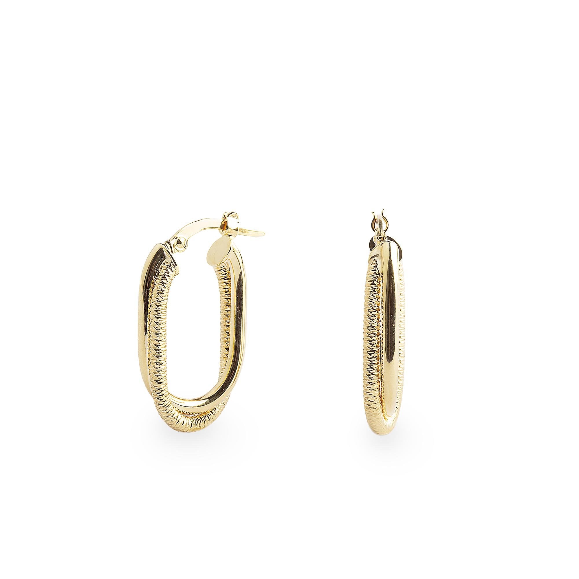 9ct Yellow Gold Duble Rectangular Hoop Earrings