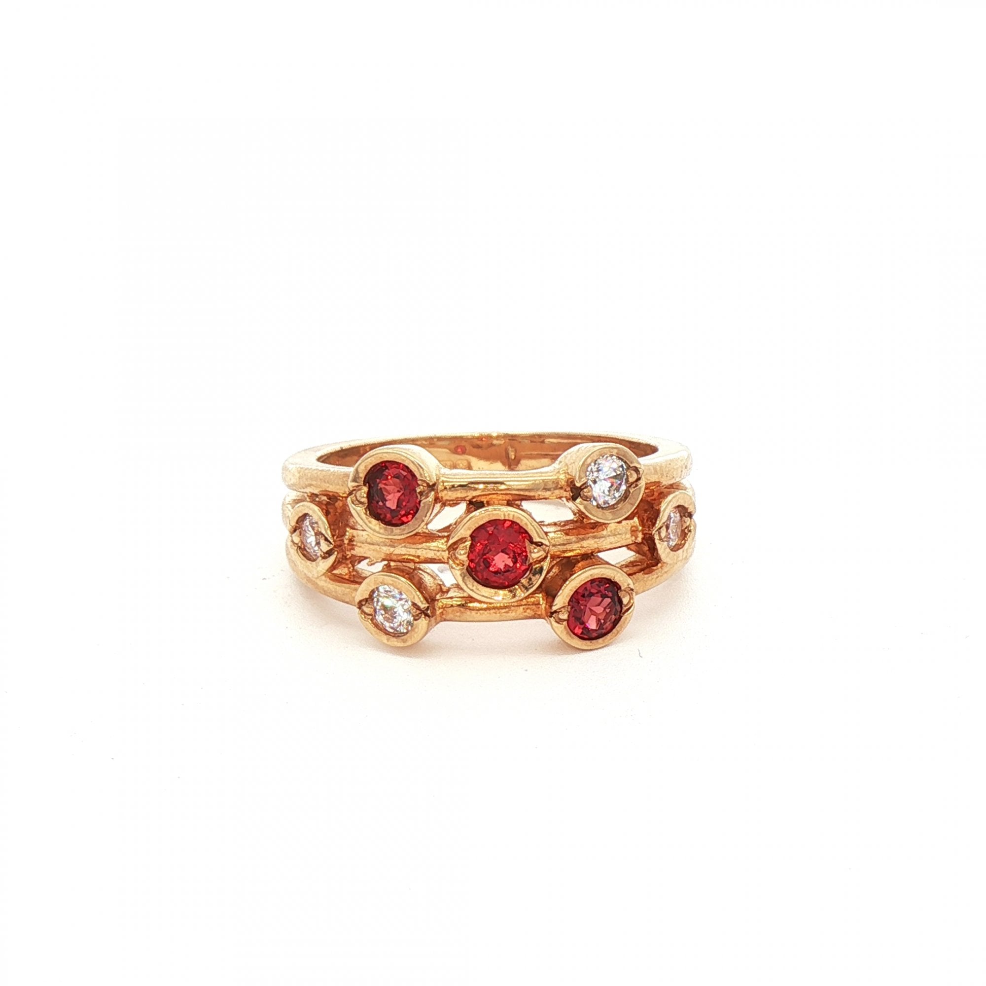 9ct Yellow Gold Garnet and Cubic Zirconia Random Set Dress Ring