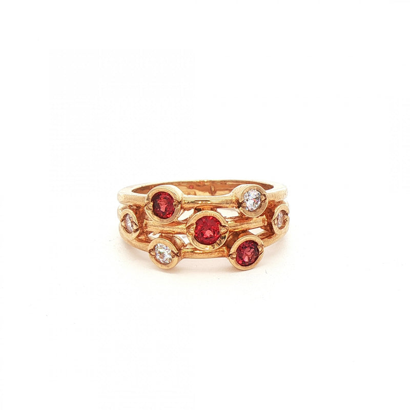 9ct Yellow Gold Garnet and Cubic Zirconia Random Set Dress Ring