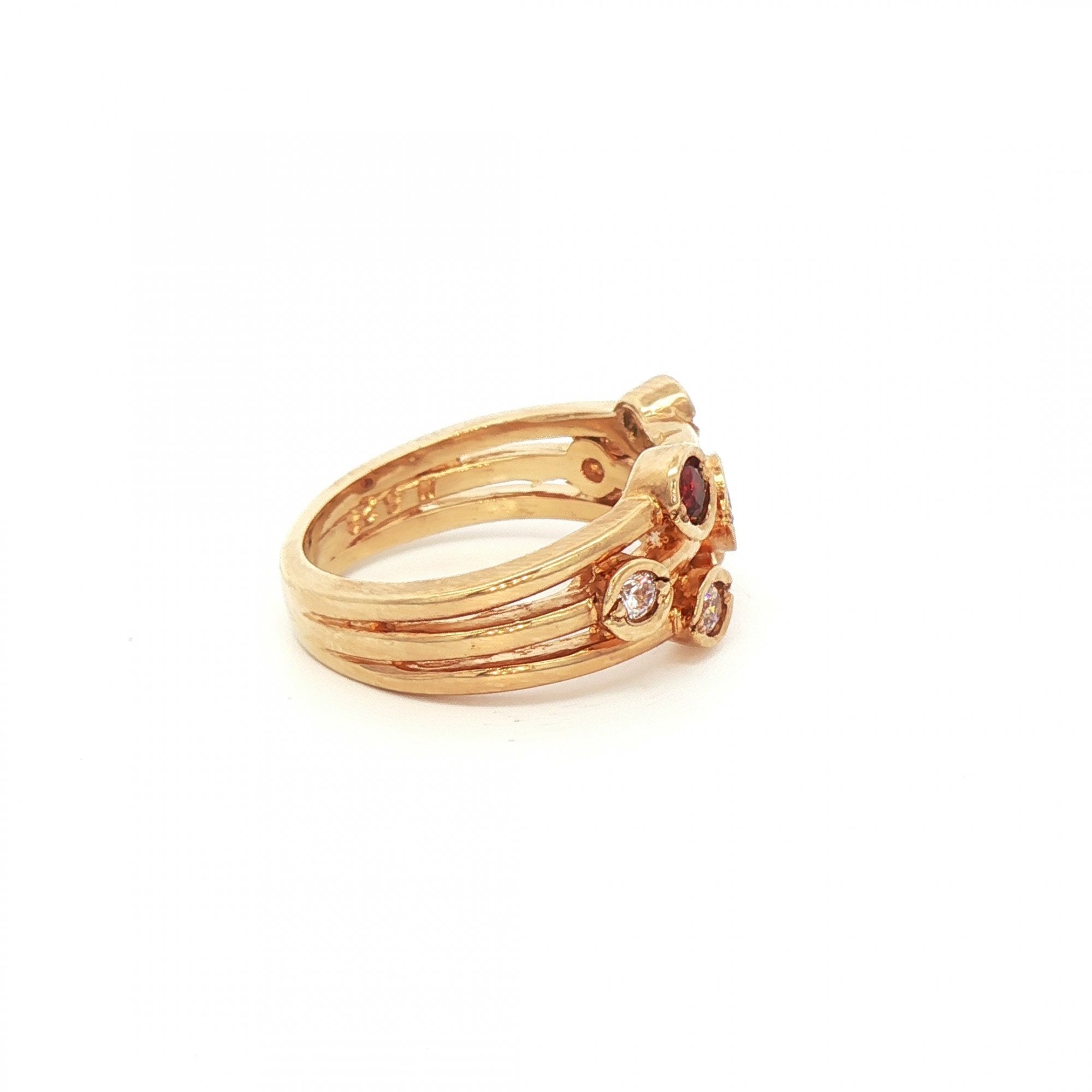 9ct Yellow Gold Garnet and Cubic Zirconia Random Set Dress Ring