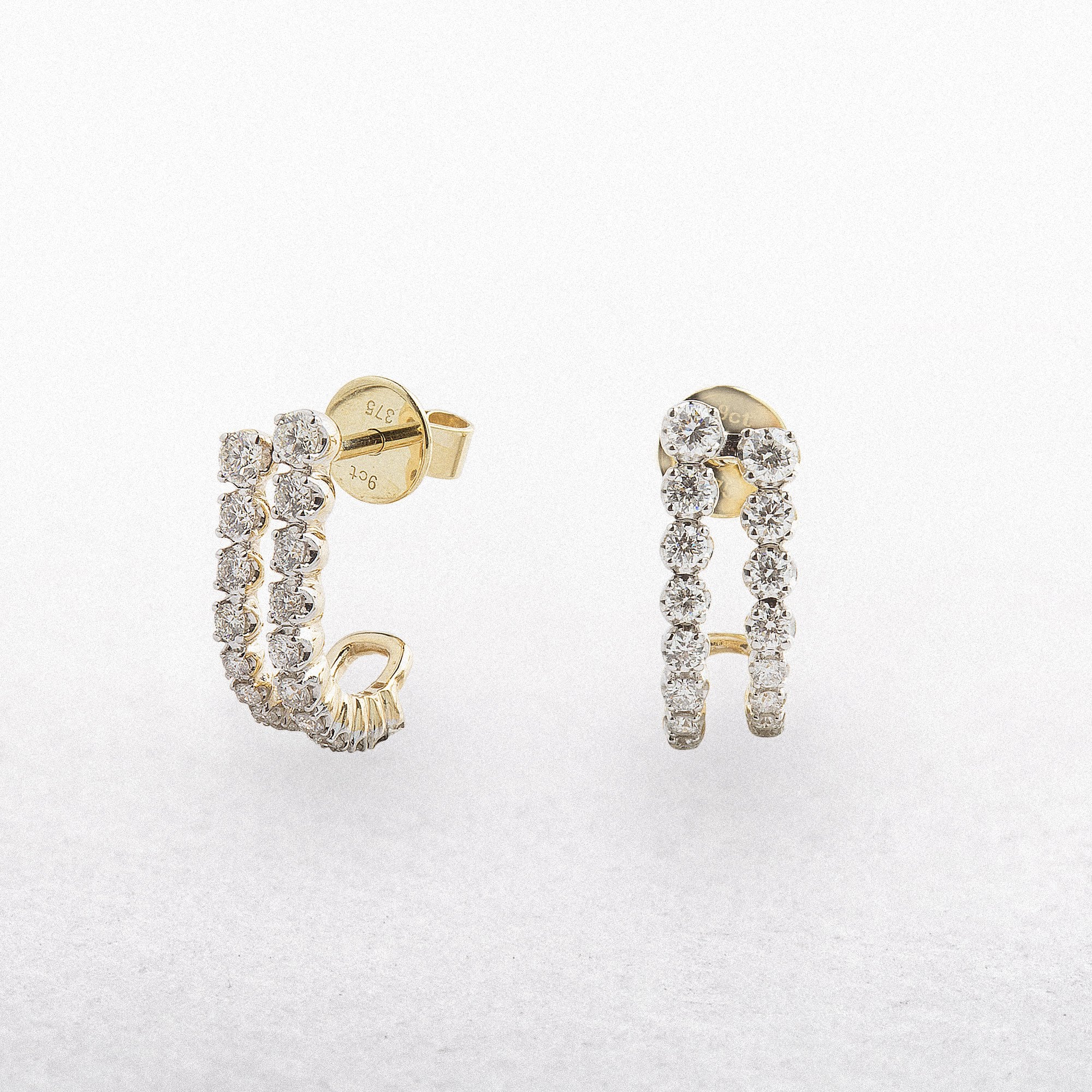 9ct Yellow Gold Natural Diamond Double Set Half Hoop Earrings