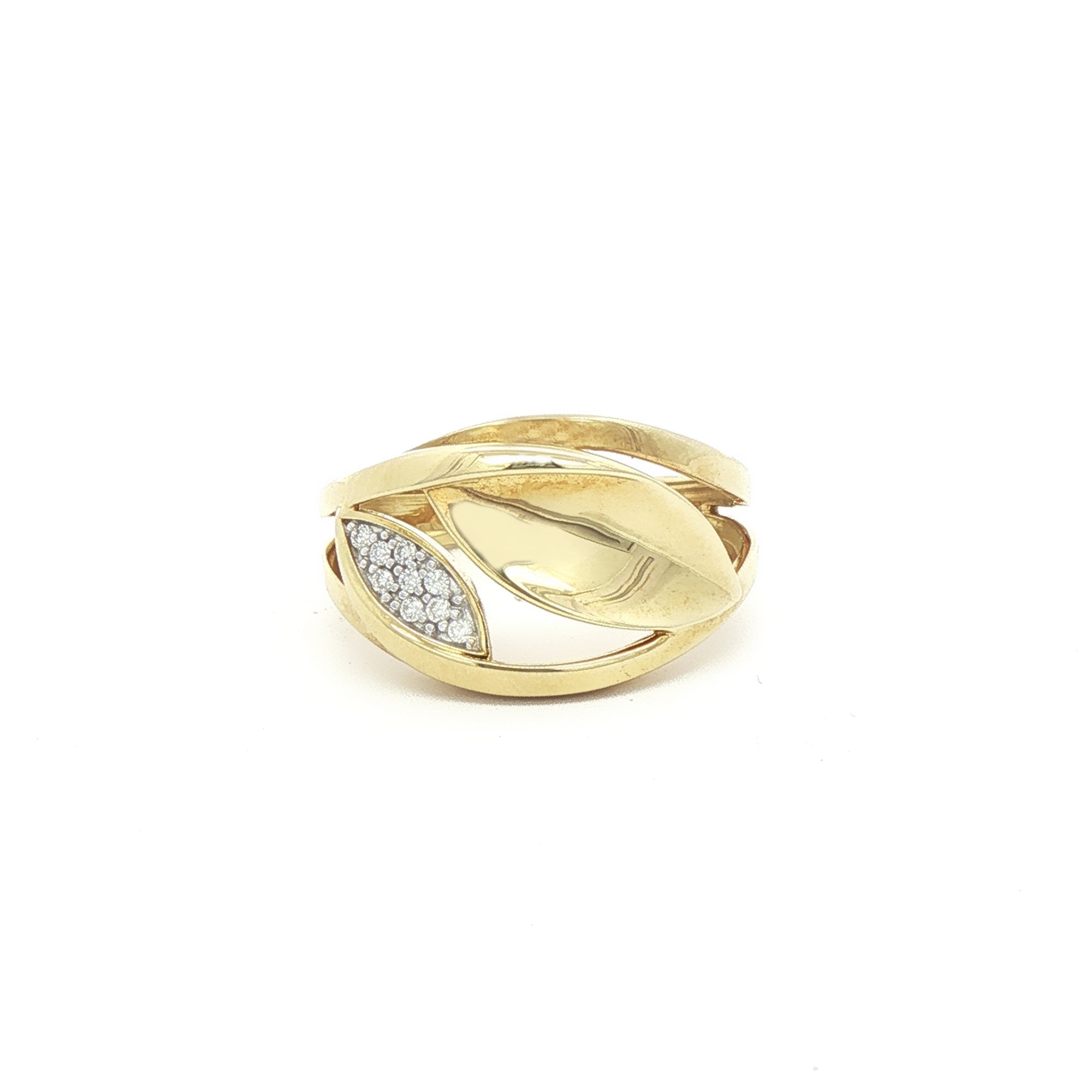 9ct Yellow Gold Natural Diamond Set Leaf Design Dress Ring