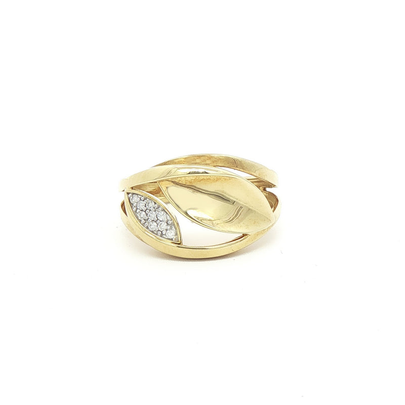 9ct Yellow Gold Natural Diamond Set Leaf Design Dress Ring
