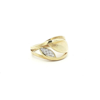 9ct Yellow Gold Natural Diamond Set Leaf Design Dress Ring