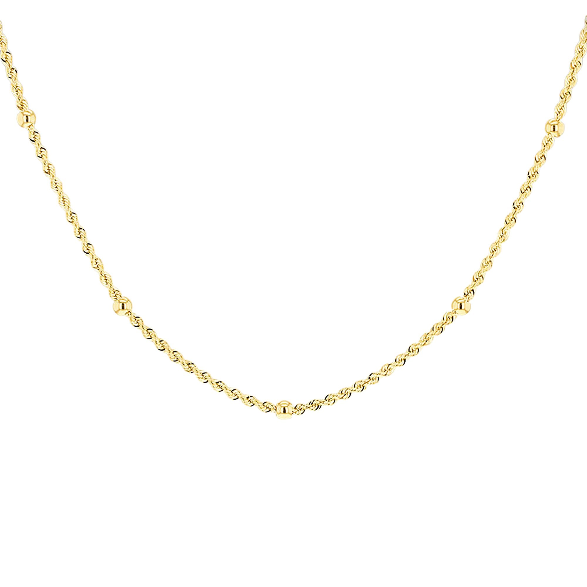 9ct Yellow Gold Rope Chain With Beads On A 18 Inch Chain