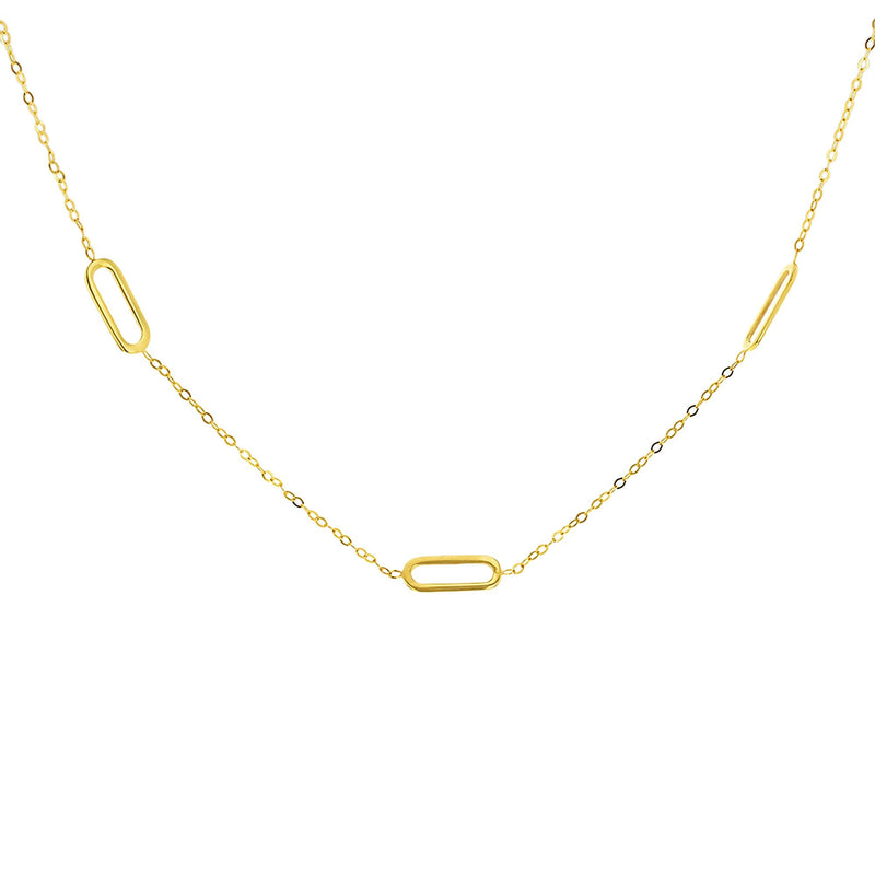 9ct Yellow Gold Three Oval Paper Link Style Necklet On 18-16'' Chain
