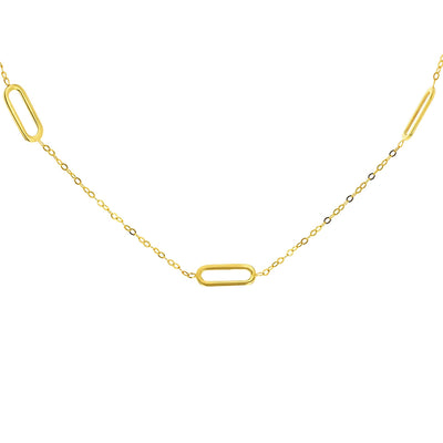 9ct Yellow Gold Three Oval Paper Link Style Necklet On 18-16'' Chain
